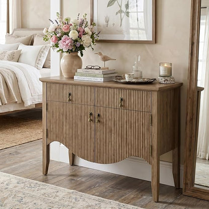 FUSUNBAO 40" Fluted Buffet Storage Cabinet, Sideboard Credenza, Light Oak | - Image 5