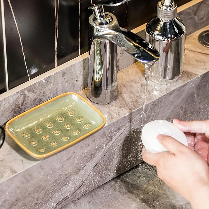 Soap Dish for Shower, Ceramic Soap Dish Non-Slip Soap Holder Bar Saver Tray for - Image 5