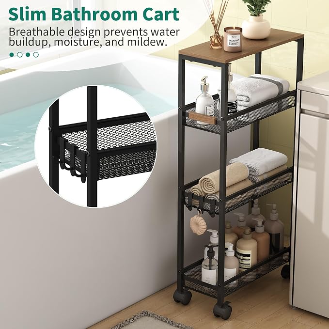 TIPGO Utility Slim Storage Cart, 4 Tier Rolling Cart - Image 2