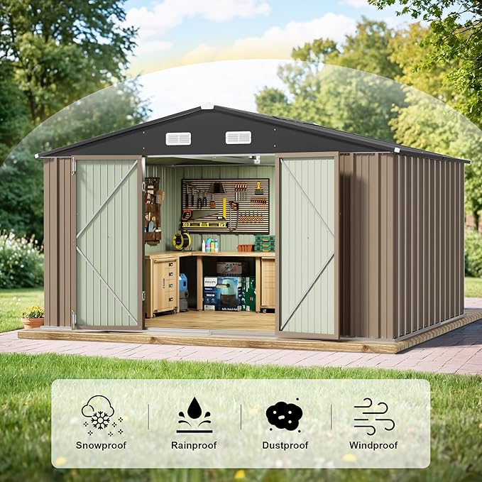 JUMMICO 10 x 10 FT Outdoor Storage Shed, Large Metal Garden Shed & Tool Sheds - Image 6