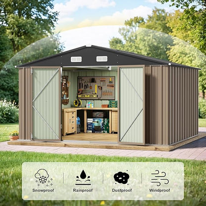 JUMMICO 10 x 10 FT Outdoor Storage Shed, Large Metal Garden Shed & Tool Sheds - Image 6