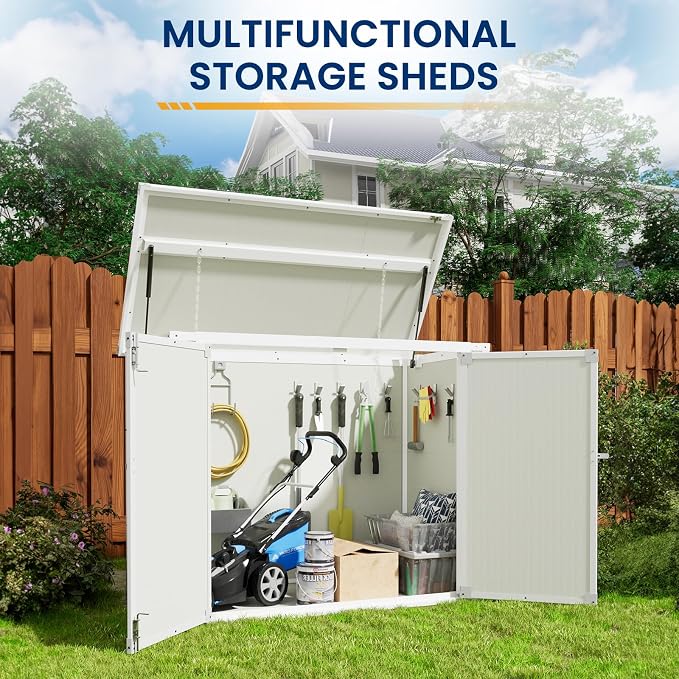 Amopatio 41 Cu Ft Outdoor Storage Shed, Horizontal Resin Trash Can Storage - Image 2