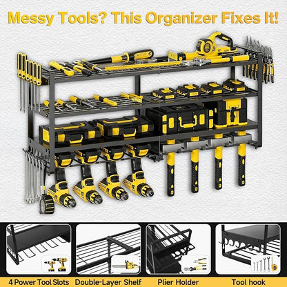 Heavy Duty 4-Tier Wall Mount Tool Rack, 8-Drill Holder & Charging Station - Image 5