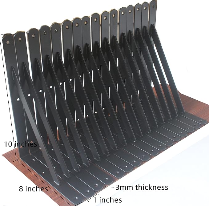 16 Pack L10 x H 8" Black Heavy Duty Shelf Brackets - Image 2