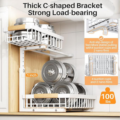 PXRACK 2 Pack Under Sink Organizer, Adjustable Height, 2 Tier Pull Out Under - Image 4
