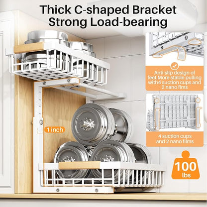 PXRACK Under Sink Organizer, Adjustable Height, 2 Tier Pull Out Under Cabinet - Image 6