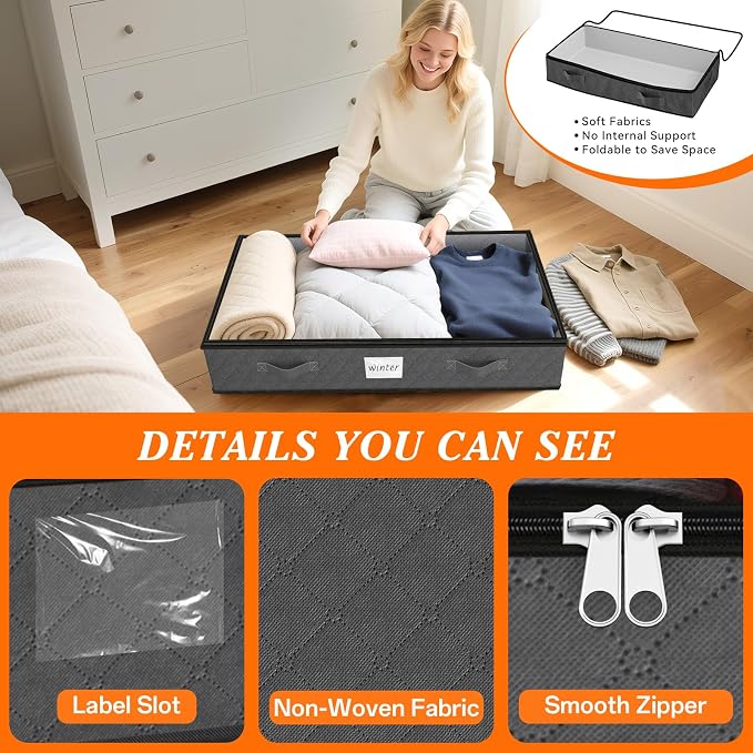 SpaceWhisper 90L Under Bed Storage Containers, Foldable Closet Organizers and - Image 3