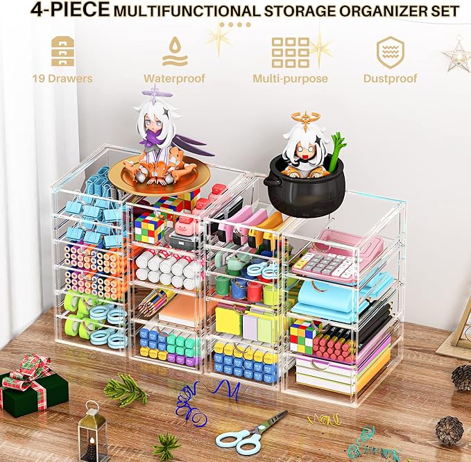 Acrylic Makeup Organizer with 19 Drawers, 4 Pack Clear Storage Drawers - Image 7
