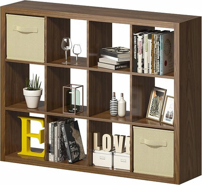 furtble Bookshelf with Storage Bins, 12-Cube Storage Organizer, Modern Wood by furtble