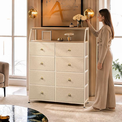 WLIVE Beige Boucle 8-Drawer Fabric Dresser Storage Tower Bedroom | Boucle - Image 2