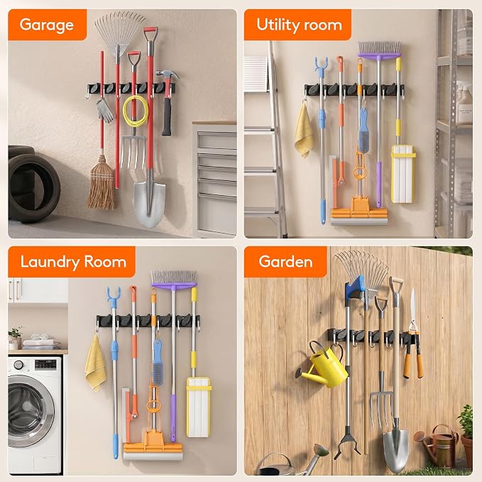 Lifewit Broom and Mop Holder Wall Mount, Non-Slip Cleaning Tool Hanger Organizer - Image 9
