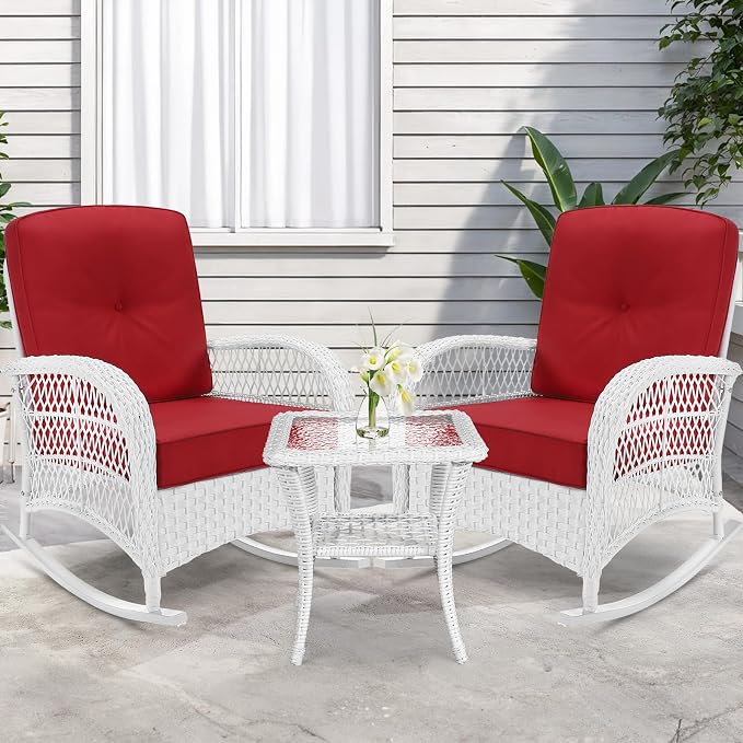 VIVIJASON 3-Piece Outdoor Conversation Bistro Set, Patio Wicker Rocking Chairs - Image 7