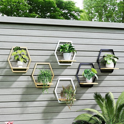 3 Pack Solid Wood & Metal Framework Wall Plant Stands, 9 inch Natural Wood - Image 7