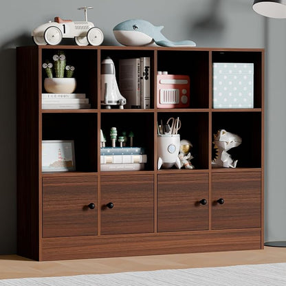 Cozy Castle Brown Wood Bookcase, 12 Cube Storage Organizer Bookshelf - Image 8