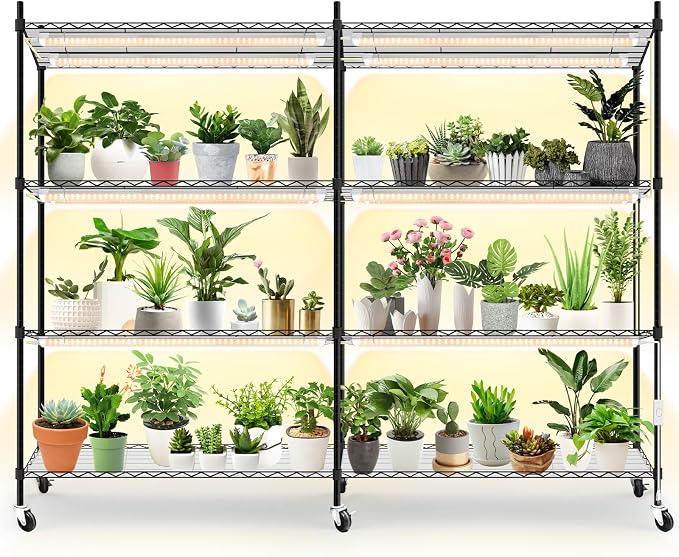 Bstrip Plant Shelf with Grow Light, 4-Tier Large Grow Light Shelf with Wheels by Bstrip