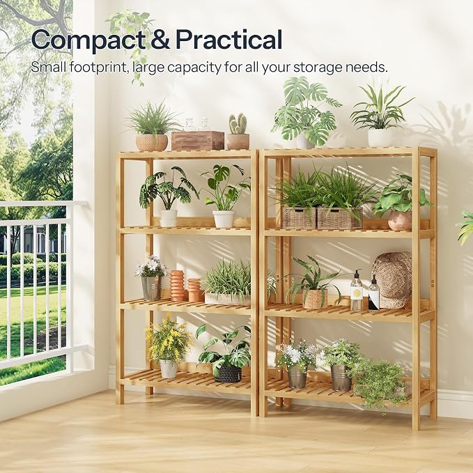 HOOBRO Bamboo Storage Shelf, 4-Tier Freestanding Shelving Unit, 23.6 x 10.2 x - Image 6