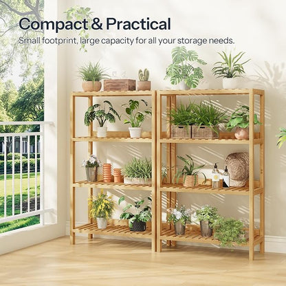 HOOBRO Bamboo Storage Shelf, 4-Tier Freestanding Shelving Unit, 23.6 x 10.2 x - Image 6