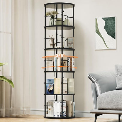 Flycity 5 Tier Rotating Bookshelf, 360° Corner Bookshelf Tower, Round Revolving by FLYCITY