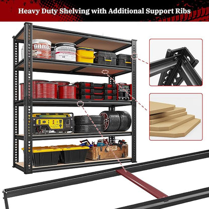 REIBII 40" W Garage Shelving 2500LBS Storage Shelves 72" H Metal Shelving 5 - Image 7