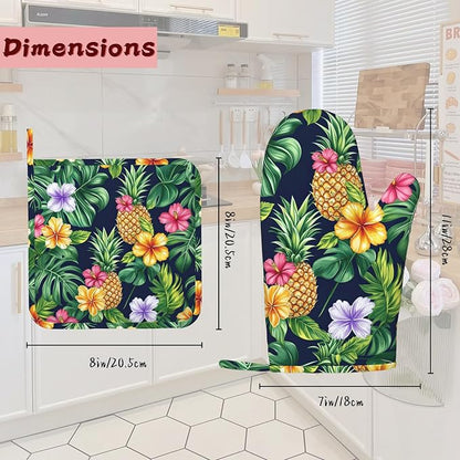 Pineapple Heat-Resistant Silicone Oven Mitts and Pot Holders, Hawaiian Tropical - Image 2