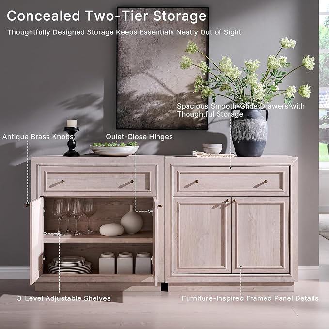 ACCOHOHO Modern Farmhouse Buffet Cabinet, 31.5" Sideboard Credenza, Modular - Image 3