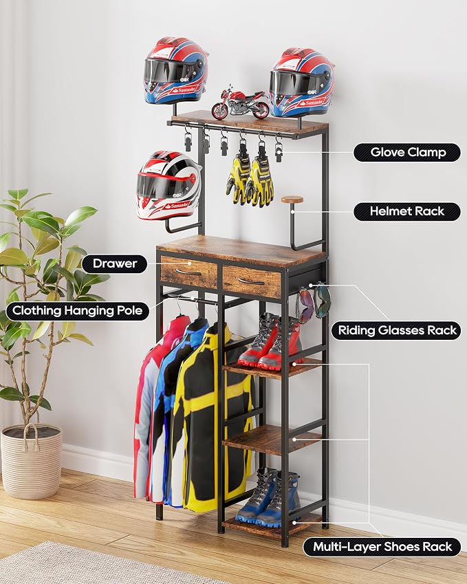 Motorcycle Helmet Holder Wall Mount, Solid Wood and Metal Helmet Rac, - Image 3
