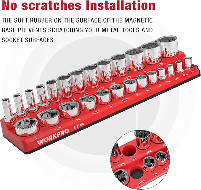 WORKPRO Magnetic Socket Organizer, 3/8-Inch SAE Socket Holder, Socket Trays - Image 4