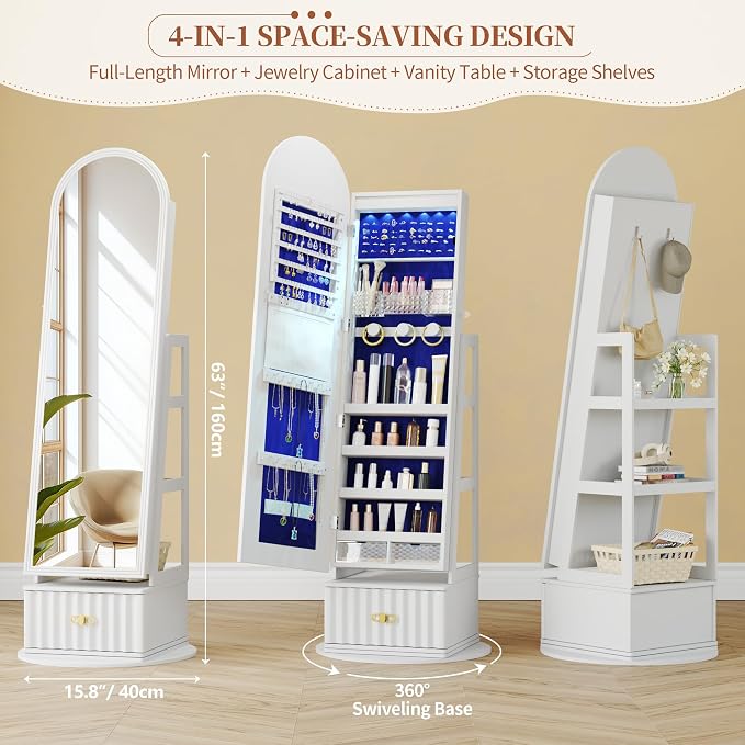 63" Full Length Mirror Jewelry Cabinet - Image 4