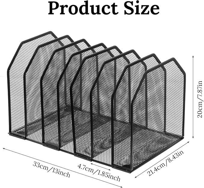 Metal Mesh File Organizer, Adjustable 7 Section Vertical Desk File Holder - Image 2