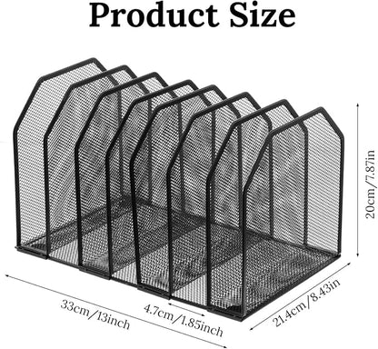 Metal Mesh File Organizer, Adjustable 7 Section Vertical Desk File Holder - Image 2
