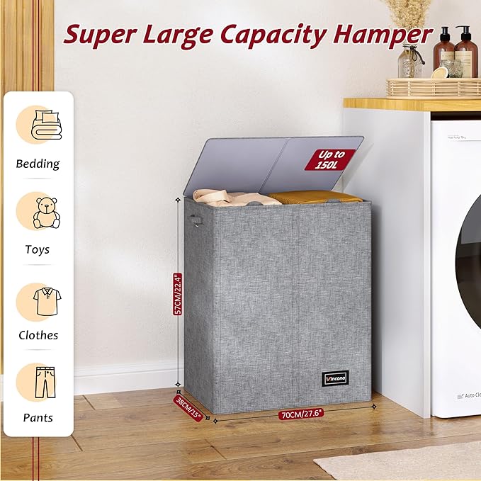 150L Laundry Hamper 2 Section, Large Laundry Hamper - Image 2