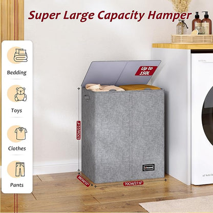 150L Laundry Hamper 2 Section, Large Laundry Hamper - Image 2