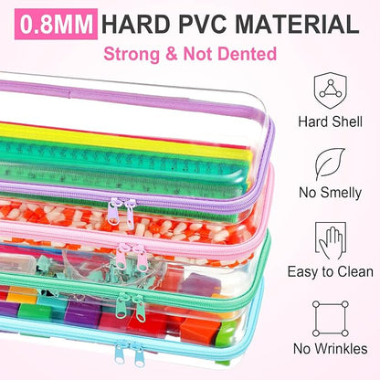 Hoolerry 4 Pcs Hard Clear Zipper Case Makeup Bags Plastic Pencil Pouch - Image 5