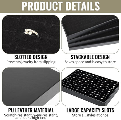 4 Pack Velvet Ring Display Tray 100 Slots Stackable Jewelry Organizer Tray Ring - Image 3