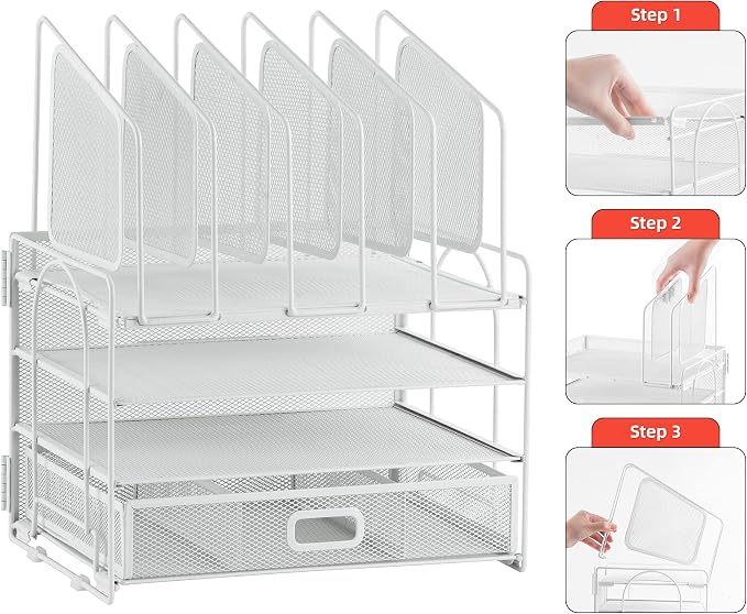 Marbrasse Desk Organizers, 4-Tier Mesh Desk File Organizer - Image 7
