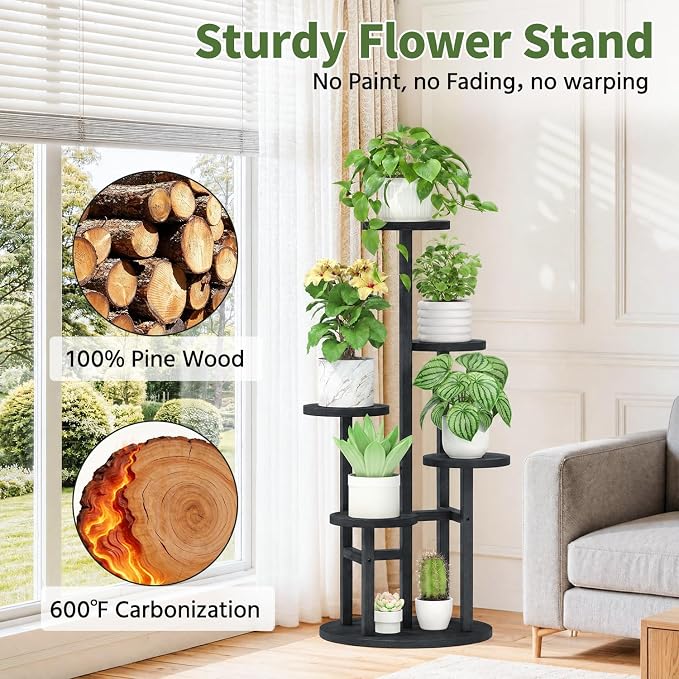 LASZOLA 5 Tiered Wood Plant Stand Indoor Corner - Image 7