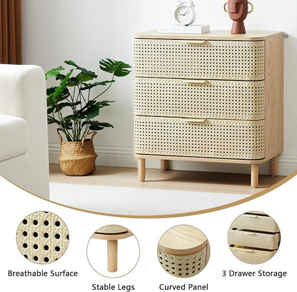 ORRD 3 Drawer Dresser Set of 2, Modern Iron Rattan Cabinet Dresser - Image 4