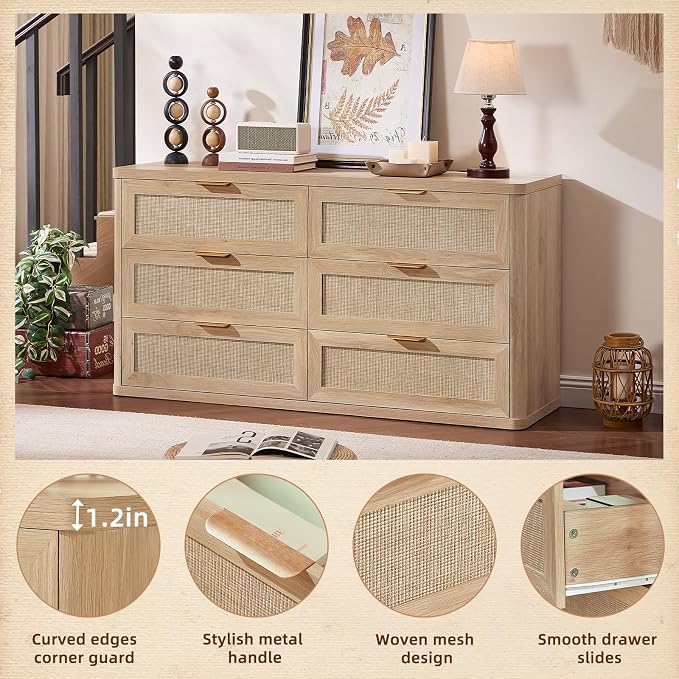 LEYAOYAO Rattan 6 Drawer Dresser - Image 8