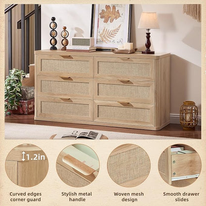 LEYAOYAO Rattan 6 Drawer Dresser - Image 8