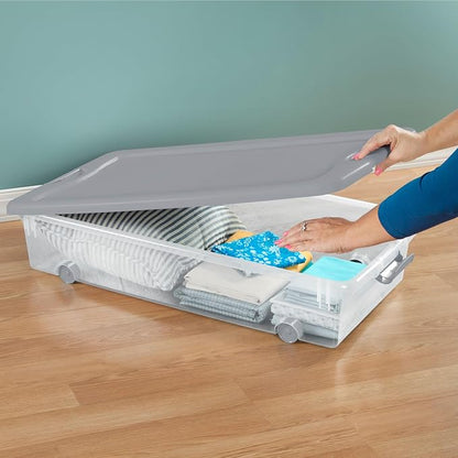 Sterilite 12 Pack Wheeled Under Bed Storage Container, 56 Qt Plastic Bin - Image 5