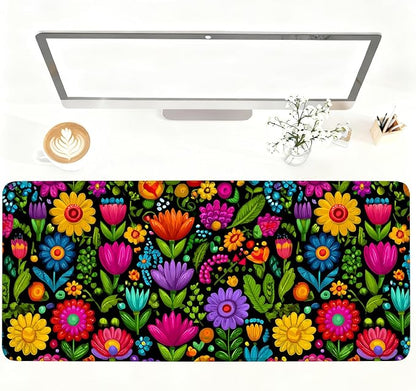 Folk Art Floral Mouse Pad – Large Extended Desk Mat 35.43 x 15.75 in – Colorful by LEIWEIHOPE