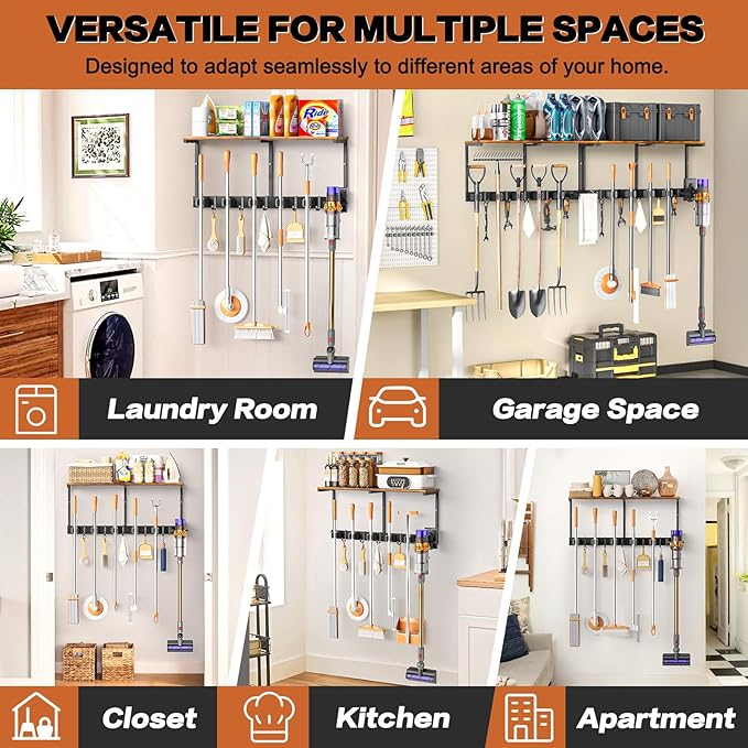 Broom Holder Wall Mount with Cleaning Supplies Organizer, Laundry Room - Image 6