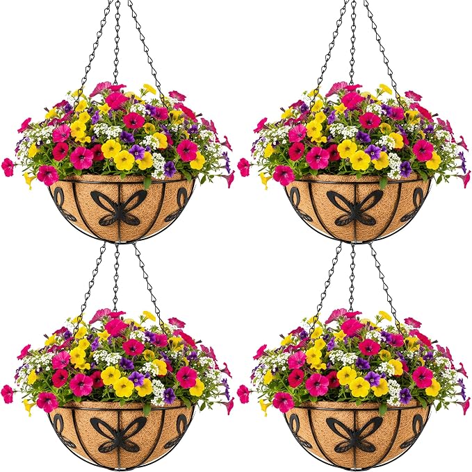 4pcs 14 inch Metal Hanging Baskets Round Wire Plant Stand by SMYAXUNW