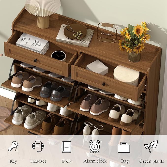 Thacuok Shoe Cabinet with 4 Flip Drawers & 2 Storage Drawers, Rustic Farmhouse - Image 5