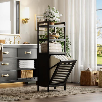 HITNET Tilt Out Laundry Hamper, Bamboo Bathroom Cabinet - Image 2