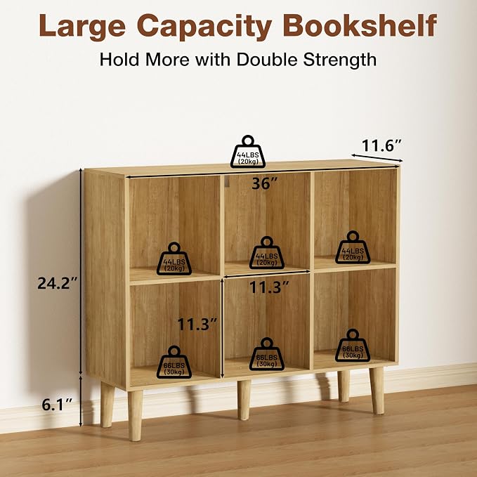 6 Cube Bookcase, Wooden Book Shelf Cube Storage Organizer - Image 3