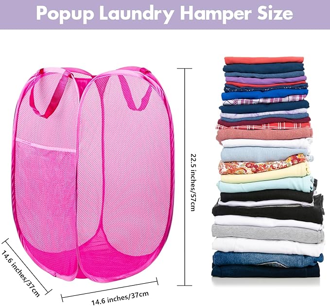 DUCOO Pop Up Laundry Hamper, 70L Collapsible Mesh Laundry Basket - Image 2