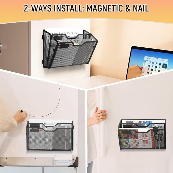 Docnest 3 Pack 2 Tier Dual-Mount Magnetic Mesh File Holders, Wall Organizer | - Image 5