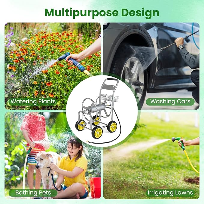 Goplus Garden Hose Reel Cart, 300 ft 5/8" or 400 ft 1/2", Heavy-Duty Metal Hose - Image 9