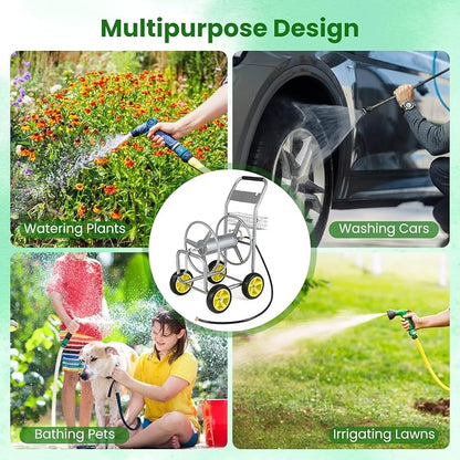 Goplus Garden Hose Reel Cart, 300 ft 5/8" or 400 ft 1/2", Heavy-Duty Metal Hose - Image 9